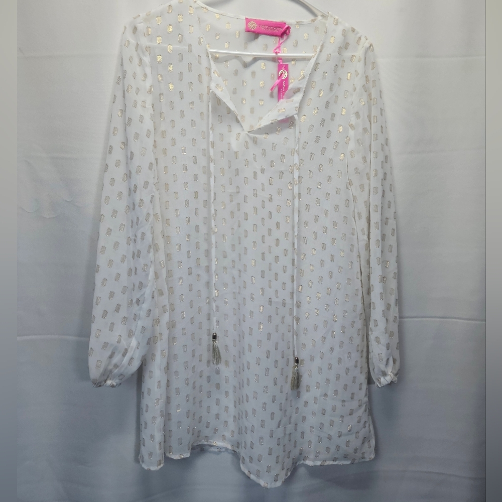 Macbeth Collection by Margaret Josephs White Sheath Dress with Gold Accents NWT